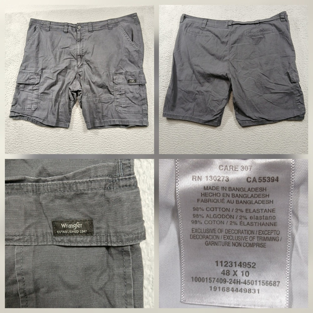 Wrangler Cargo Shorts Men's 48 Gray‎ Stretch Utility Casual